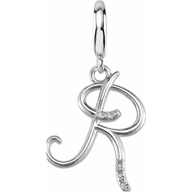 Sterling Silver Script Initial R .03 CTW Diamond Charm
