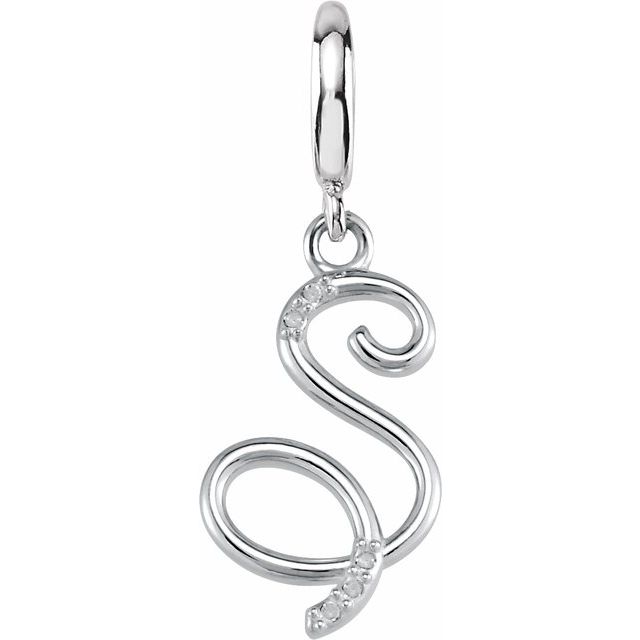 Sterling Silver Script Initial S .03 CTW Diamond Charm