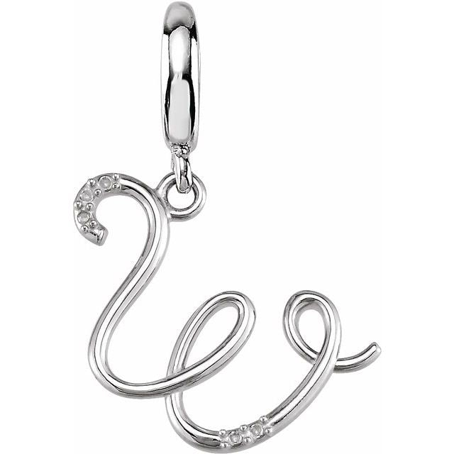 Sterling Silver Script Initial W .03 CTW Diamond Charm
