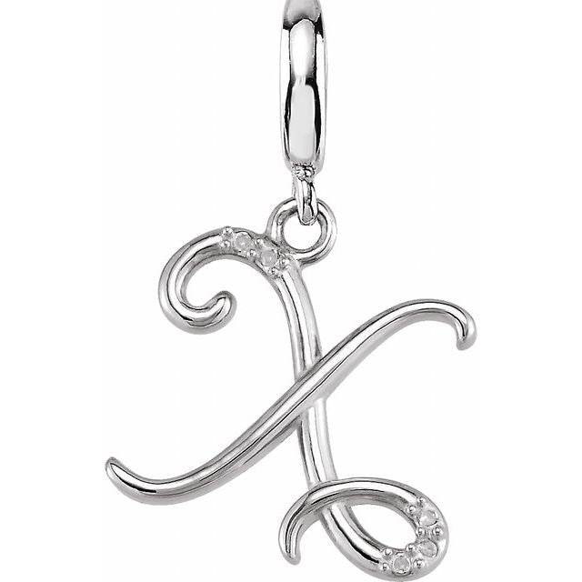Sterling Silver Script Initial X .03 CTW Diamond Charm