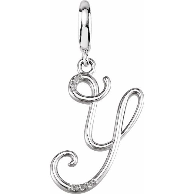 Sterling Silver Script Initial Y .03 CTW Diamond Charm