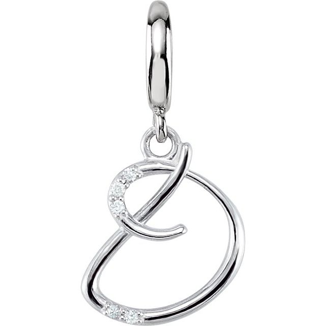 Sterling Silver Script Initial D .03 CTW Diamond Charm