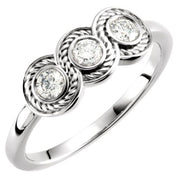 14K White 1/3 CTW Natural Diamond Three-Stone Ring