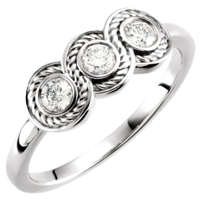 14K White 1/3 CTW Natural Diamond Three-Stone Ring