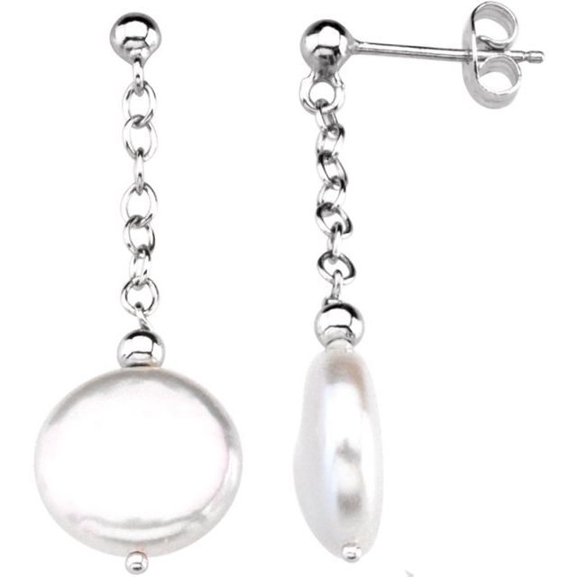 Sterling Silver Cultured White Freshwater Coin Pearl Earrings - Stunning Elegance for Every Occasion