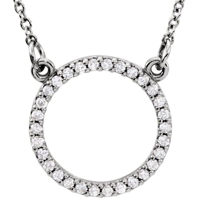 14K White 1/8 CTW Natural Diamond Circle 16" Necklace