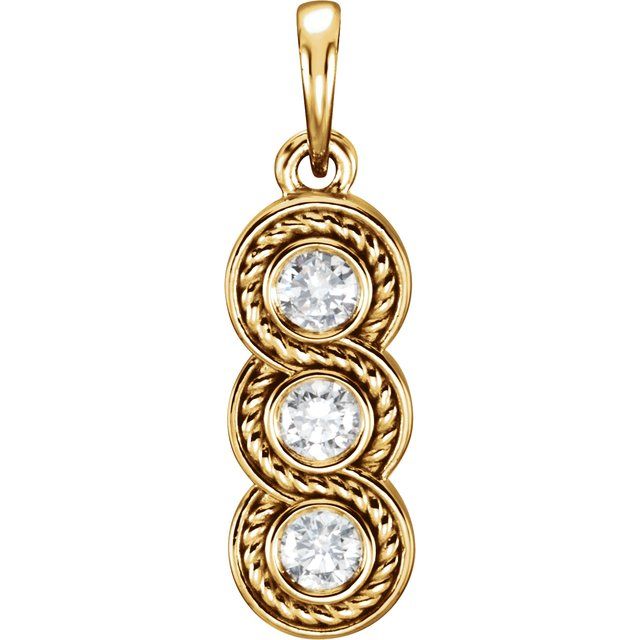 14K White 1/4 CTW Natural Diamond Three-Stone Pendant