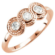 14K Rose 1/3 CTW Natural Diamond Three-Stone Ring