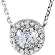 14K Lab-Grown Diamond Halo-Style 16" Necklace with 1/5 to 1/2 CTW Diamond Accents