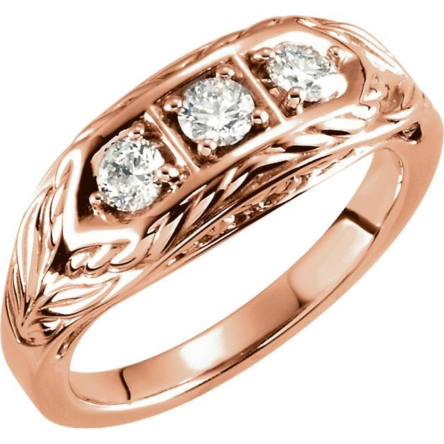 14K Rose 1/2 CTW Natural Diamond Three-Stone Ring