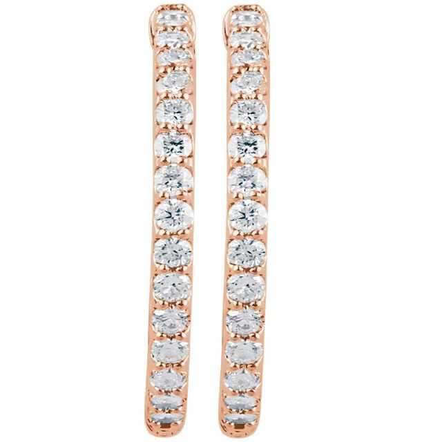 14K Rose 2 CTW Lab-Grown Diamond Inside-Outside 29.5 mm Hinged Hoop Earrings