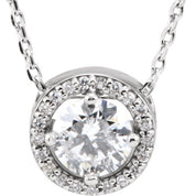 14K Lab-Grown Diamond Halo-Style 16" Necklace with 1/5 to 1/2 CTW Diamond Accents