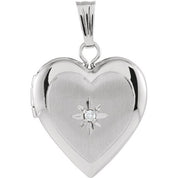 14K White .010 CT Natural Diamond Heart Locket