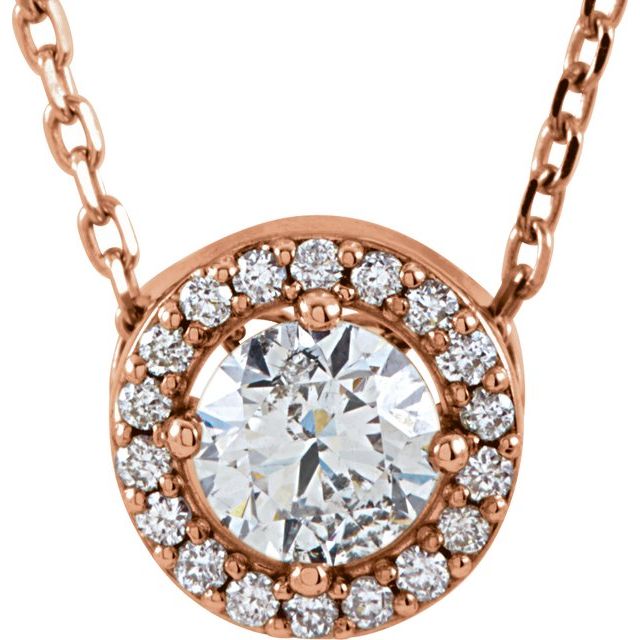 14K Lab-Grown Diamond Halo-Style 16" Necklace with 1/5 to 1/2 CTW Diamond Accents