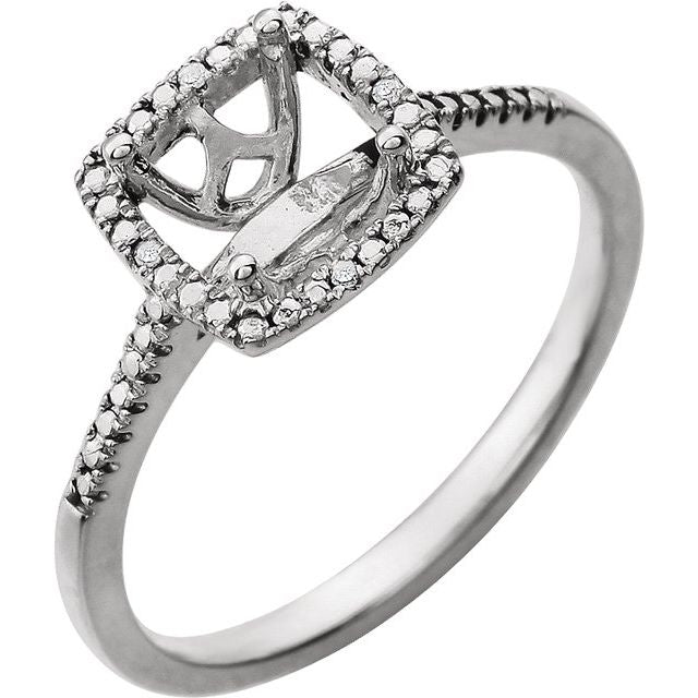 Sterling Silver 7 mm Round .015 CTW Natural Diamond Semi-Set Ring