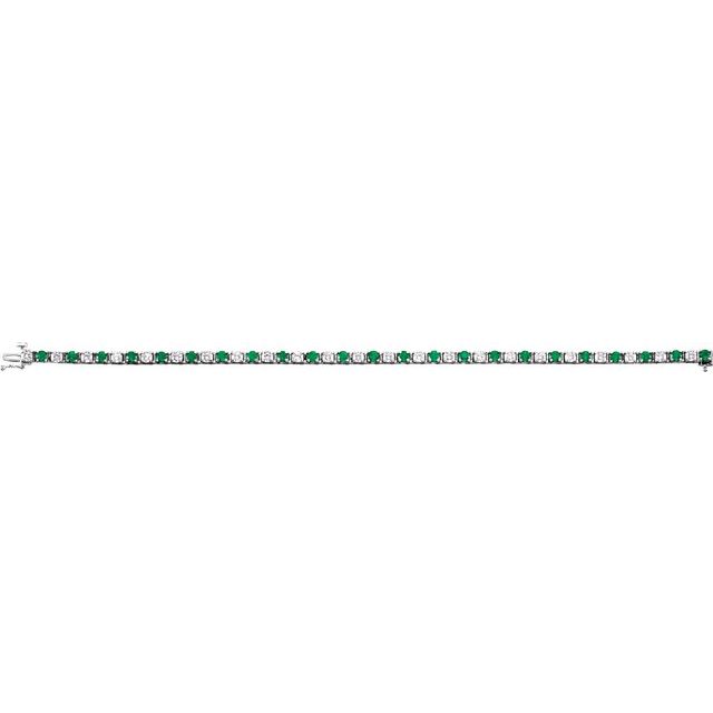 14K White Lab-Grown Emerald & 2 3/8 CTW Natural Diamond Line 7" Bracelet