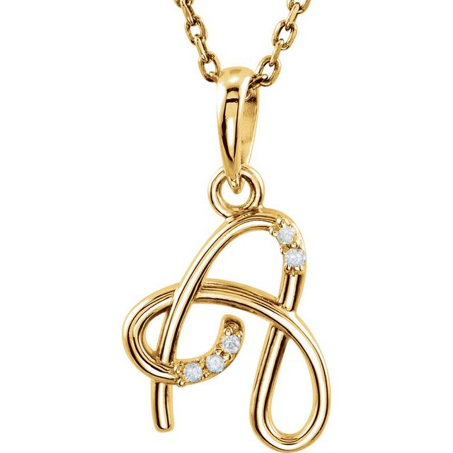 14K Yellow Gold .025 CTW Natural Diamond Initial 'A' Necklace - 18"