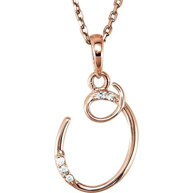 14K Rose Gold .025 CTW Natural Diamond Initial O Necklace - 18"
