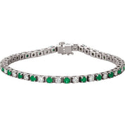 14K White Lab-Grown Emerald & 2 3/8 CTW Natural Diamond Line 7" Bracelet