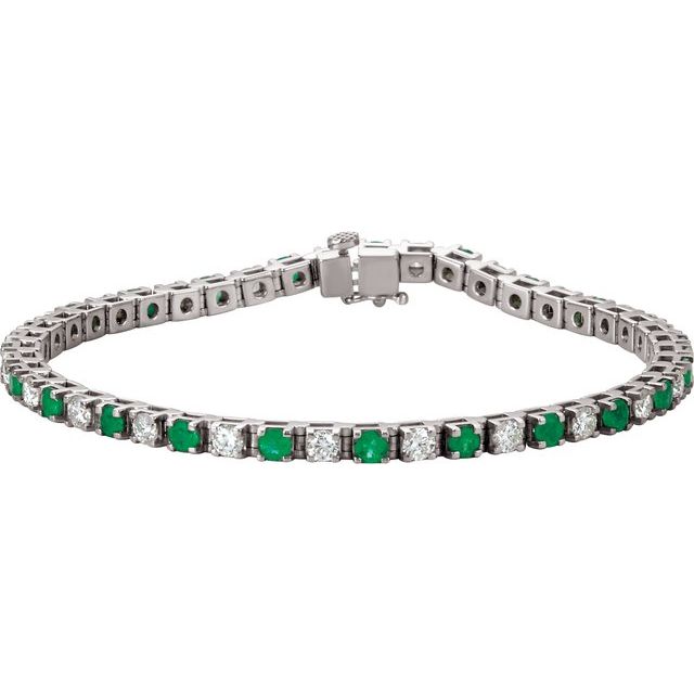 14K White Lab-Grown Emerald & 2 3/8 CTW Natural Diamond Line 7" Bracelet