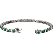 14K White Lab-Grown Emerald & 2 3/8 CTW Natural Diamond Line 7" Bracelet