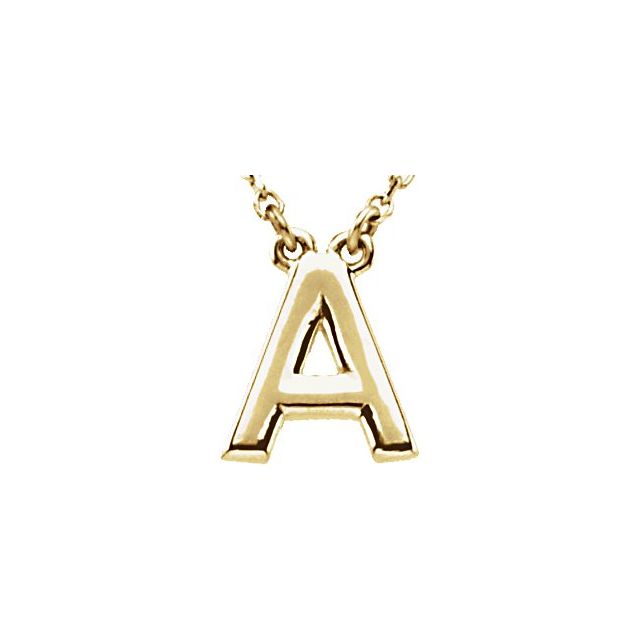14K Gold Block Font Initial Necklace 16" in Rose Yellow & White