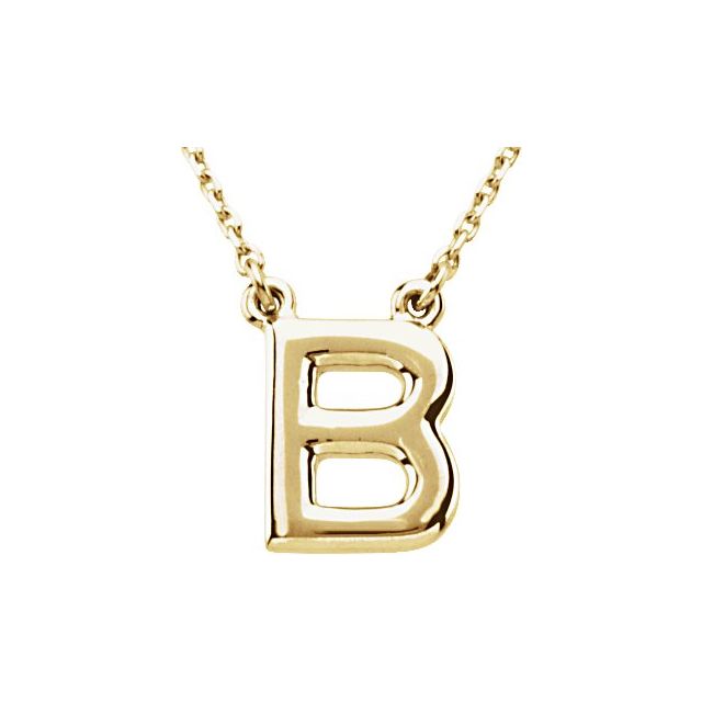 14K Gold Block Font Initial Necklace 16" in Rose Yellow & White