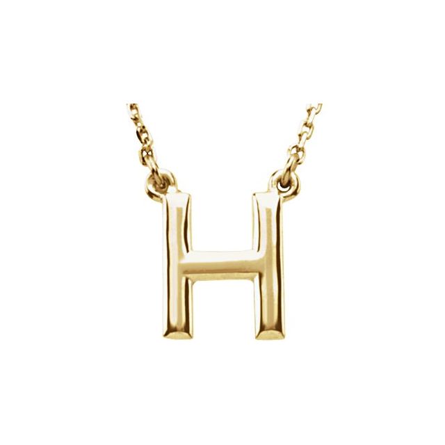 14K Gold Block Font Initial Necklace 16" in Rose Yellow & White