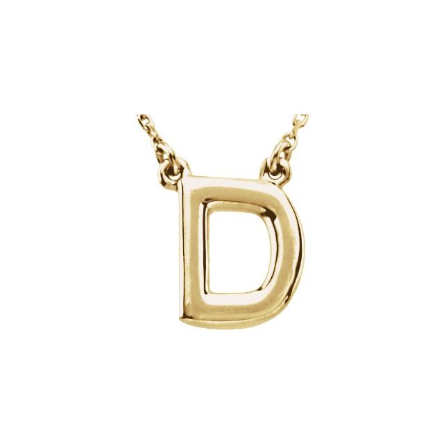 14K Gold Block Font Initial Necklace 16" in Rose Yellow & White