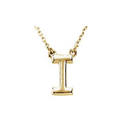 14K Gold Block Font Initial Necklace 16" in Rose Yellow & White