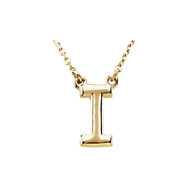 14K Gold Block Font Initial Necklace 16" in Rose Yellow & White