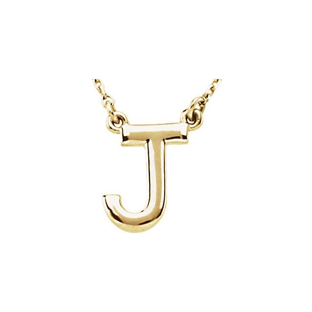 14K Gold Block Font Initial Necklace 16" in Rose Yellow & White