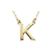 14K Gold Block Font Initial Necklace 16" in Rose Yellow & White