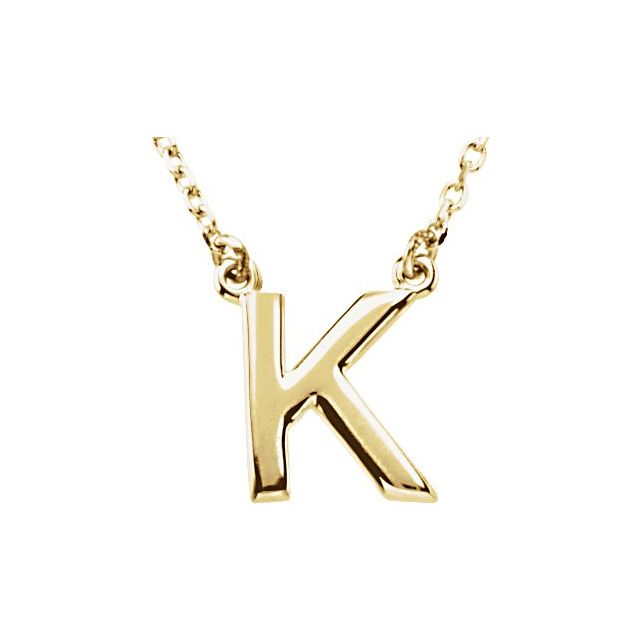 14K Gold Block Font Initial Necklace 16" in Rose Yellow & White