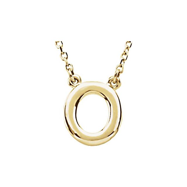 14K Gold Block Font Initial Necklace 16" in Rose Yellow & White