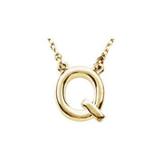 14K Gold Block Font Initial Necklace 16" in Rose Yellow & White