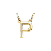 14K Gold Block Font Initial Necklace 16" in Rose Yellow & White