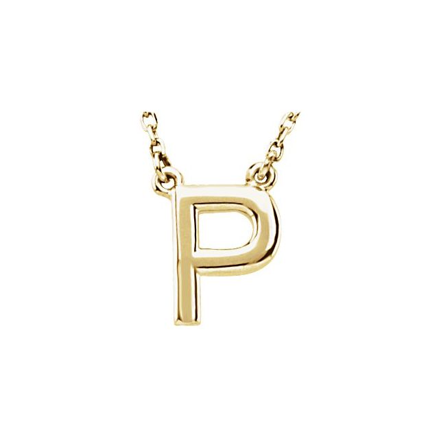 14K Gold Block Font Initial Necklace 16" in Rose Yellow & White