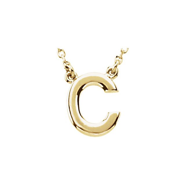 14K Gold Block Font Initial Necklace 16" in Rose Yellow & White