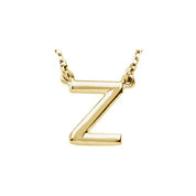 14K Gold Block Font Initial Necklace 16" in Rose Yellow & White