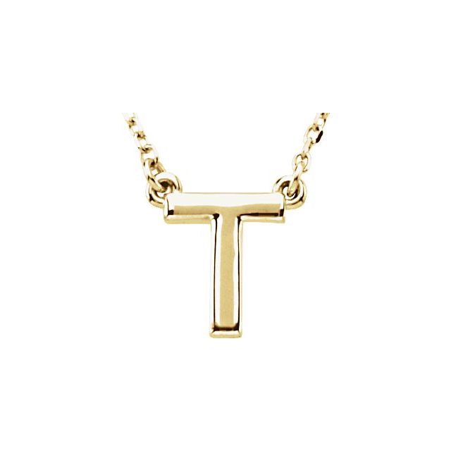 14K Gold Block Font Initial Necklace 16" in Rose Yellow & White