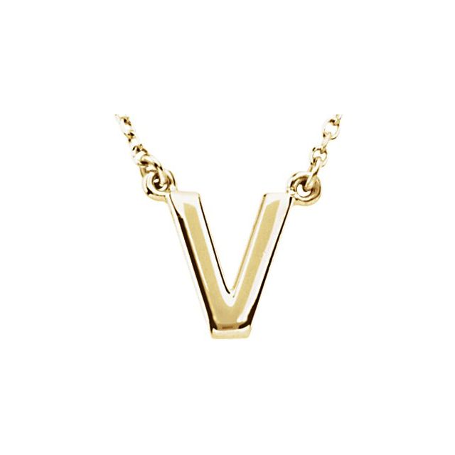 14K Gold Block Font Initial Necklace 16" in Rose Yellow & White