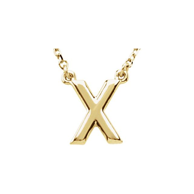 14K Gold Block Font Initial Necklace 16" in Rose Yellow & White