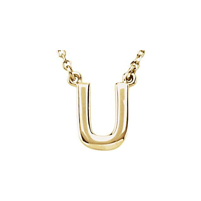 14K Gold Block Font Initial Necklace 16" in Rose Yellow & White