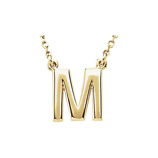 14K Gold Block Font Initial Necklace 16" in Rose Yellow & White