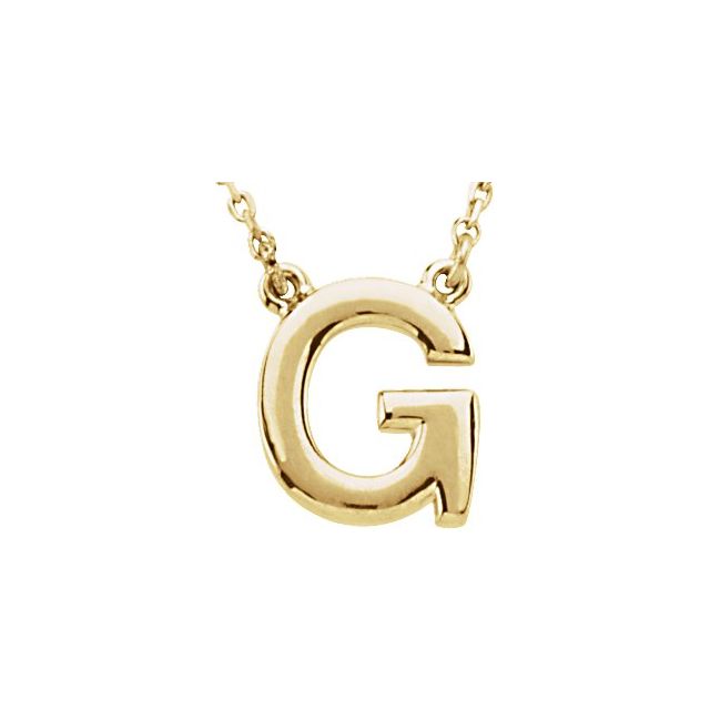 14K Gold Block Font Initial Necklace 16" in Rose Yellow & White