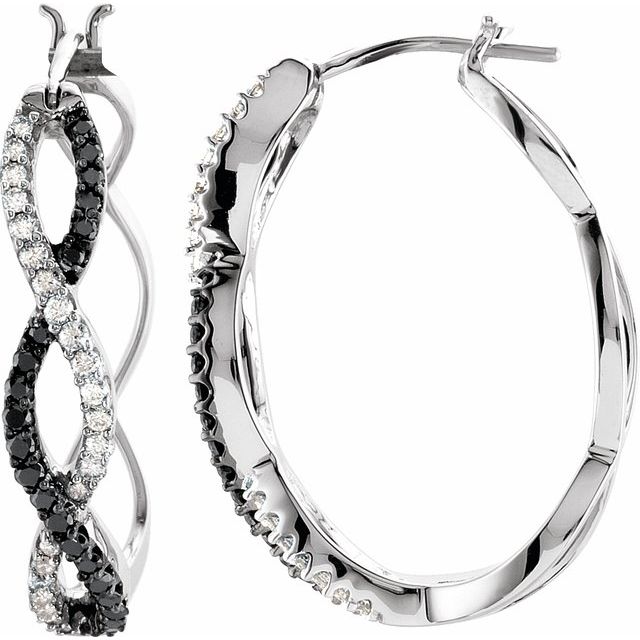 14K White 1/2 CTW Black & White Natural Diamond Hoop Earrings