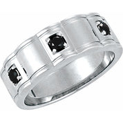 Sterling Silver 3/8 CTW Natural Black Diamond Three-Stone Ring