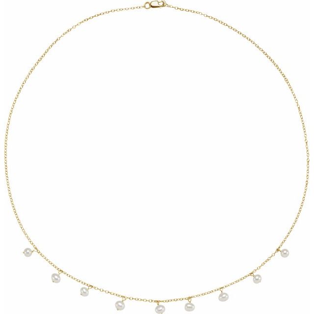 14K Yellow Gold Cultured White Freshwater Pearl 18" Necklace - Elegant Jewelry by Brand - Motek Jewelry
