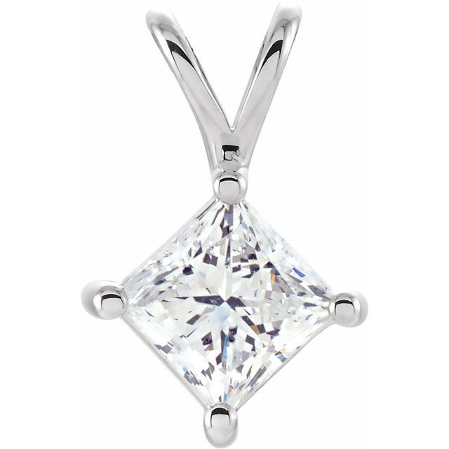 14K White 1/2 CT Natural Diamond Solitaire Pendant